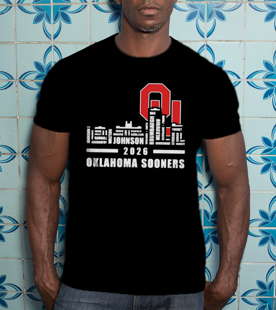 Oklahoma Sooners 2026 Johnson City Skyline Player Name T-Shirt