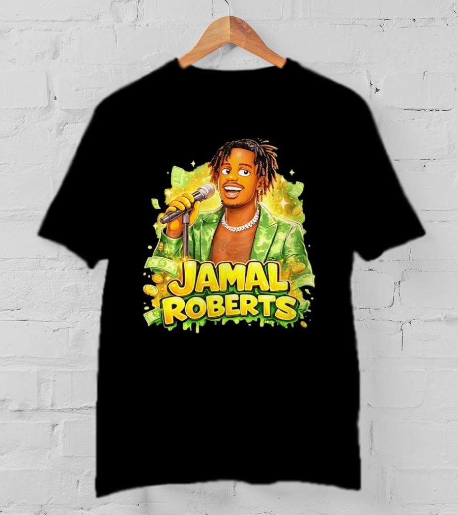 Jamal Roberts 2025 American Idol Winner Illustrated Mic Holding Dollar Sign T-Shirt