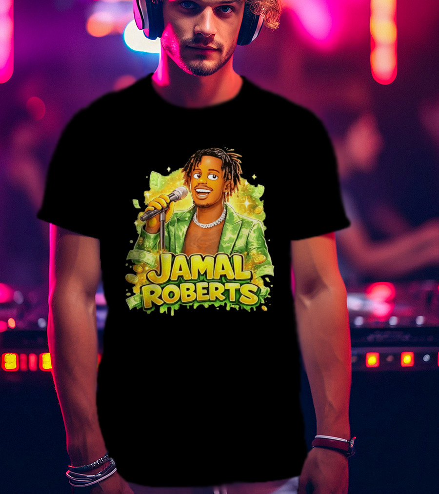 Jamal Roberts 2025 American Idol Winner Illustrated Mic Holding Dollar Sign T-Shirt