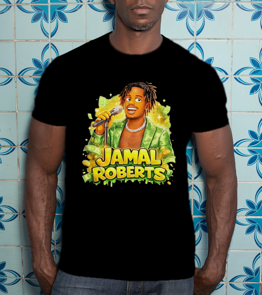 Jamal Roberts 2025 American Idol Winner Illustrated Mic Holding Dollar Sign T-Shirt