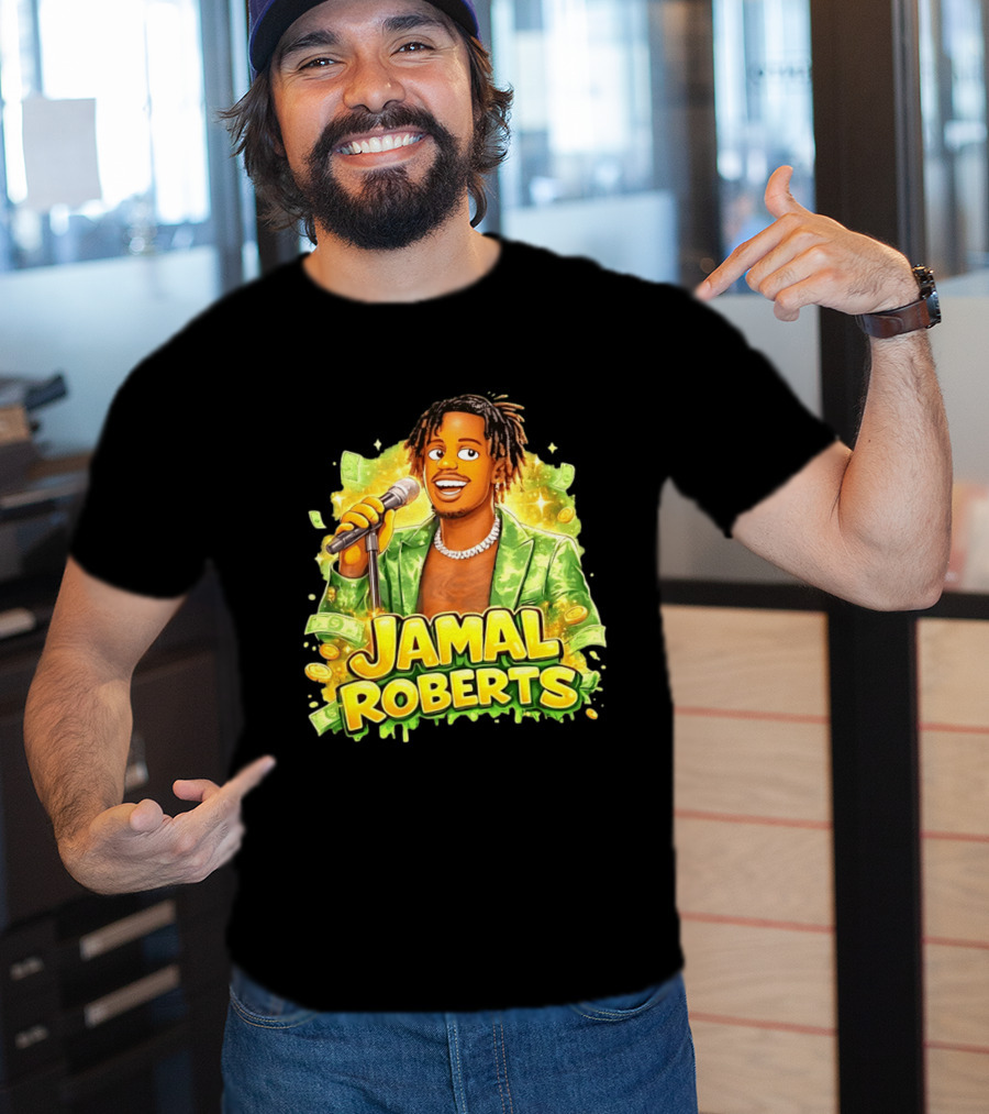 Jamal Roberts 2025 American Idol Winner Illustrated Mic Holding Dollar Sign T-Shirt