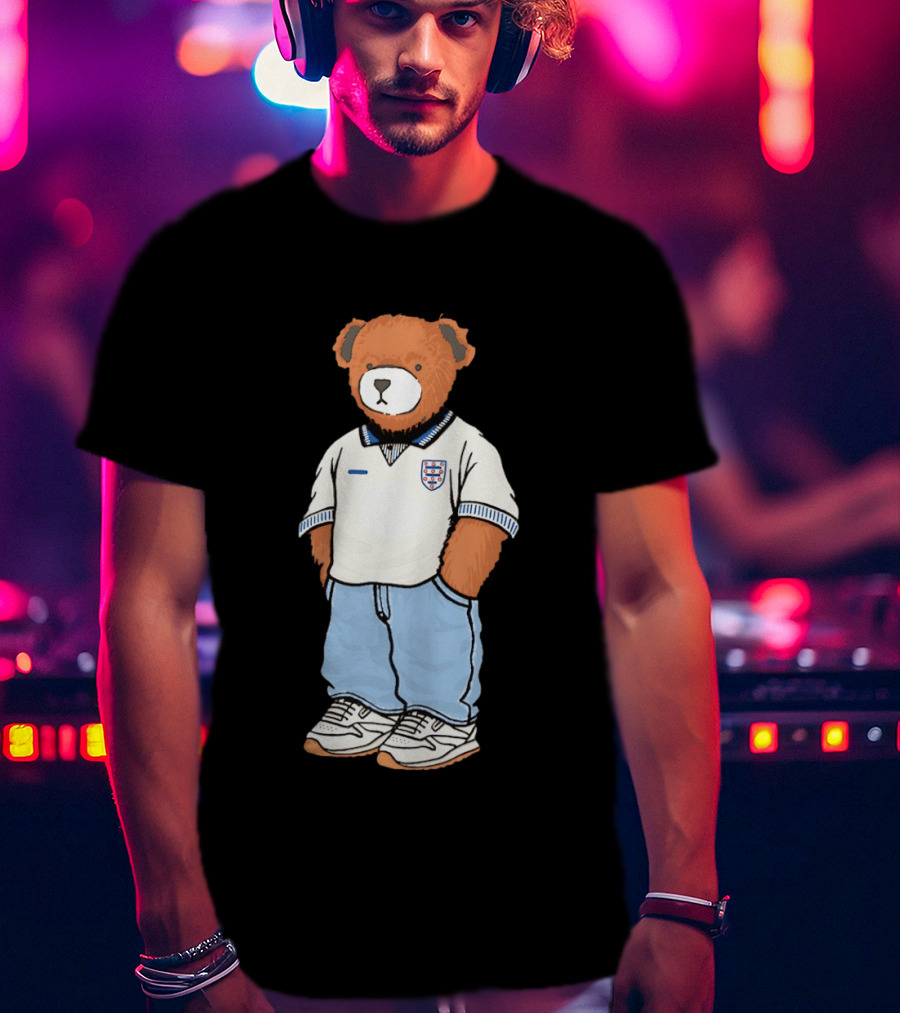 Three Lions England '90 Pickles Teddy Bear Retro Soccer Fan T-Shirt