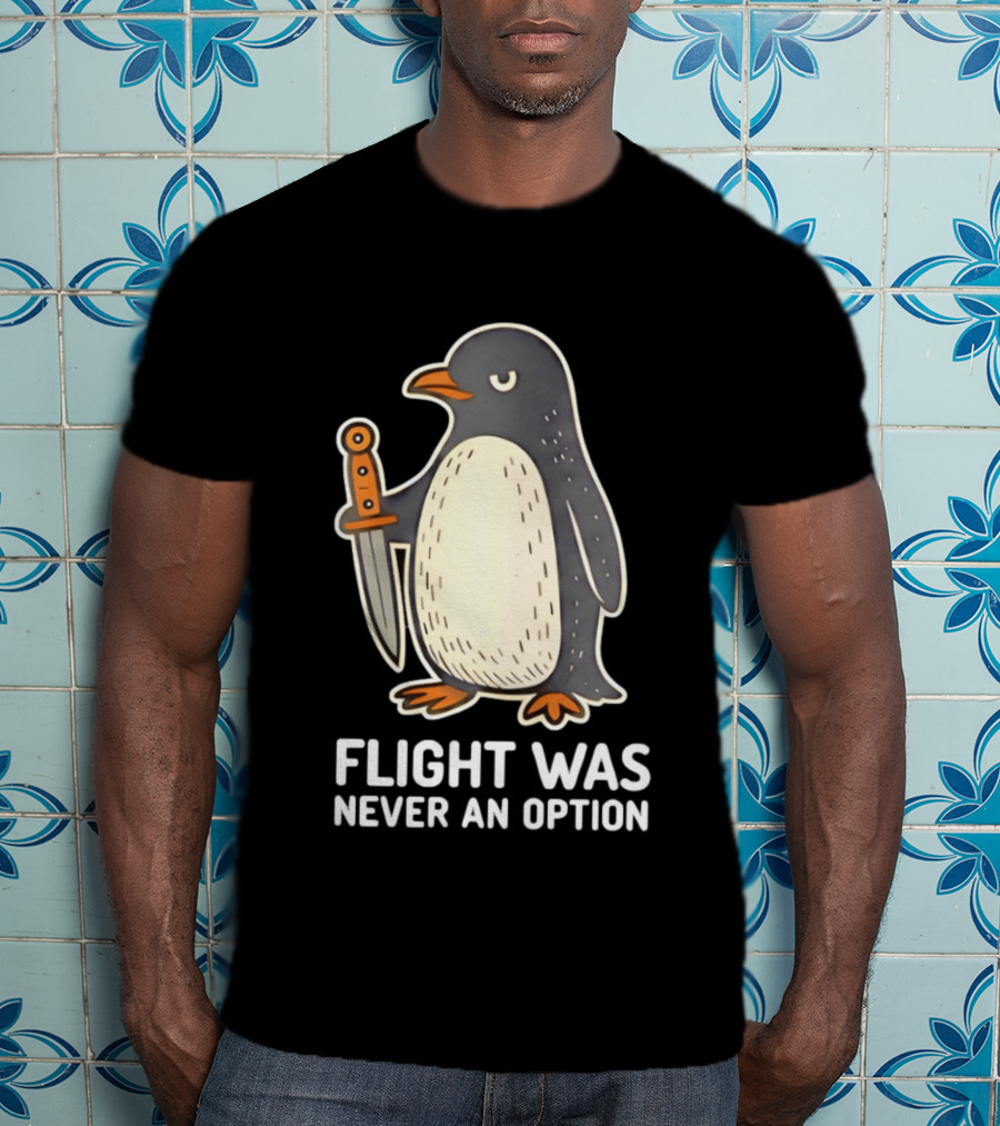 Flight Was Never An Option Cartoon Penguin With Sword T-Shirt