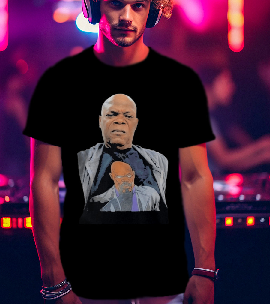 Samuel L. Jackson Wearing Himself On T-Shirt