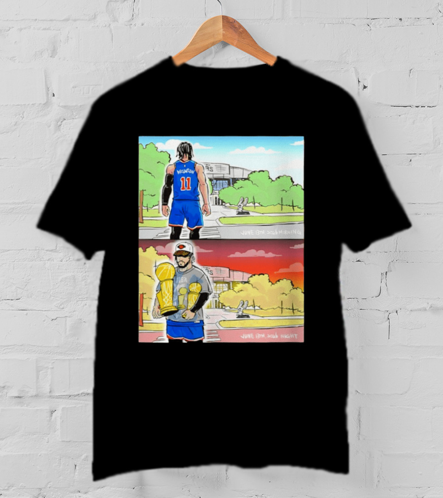 Maki Brunson NY Knicks Jalen Brunson NBA Champs June 13th Morning Night Trophy Comic T-Shirt