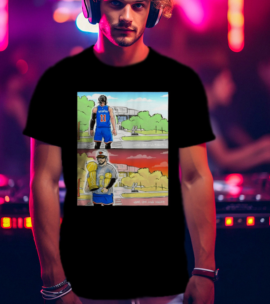 Maki Brunson NY Knicks Jalen Brunson NBA Champs June 13th Morning Night Trophy Comic T-Shirt