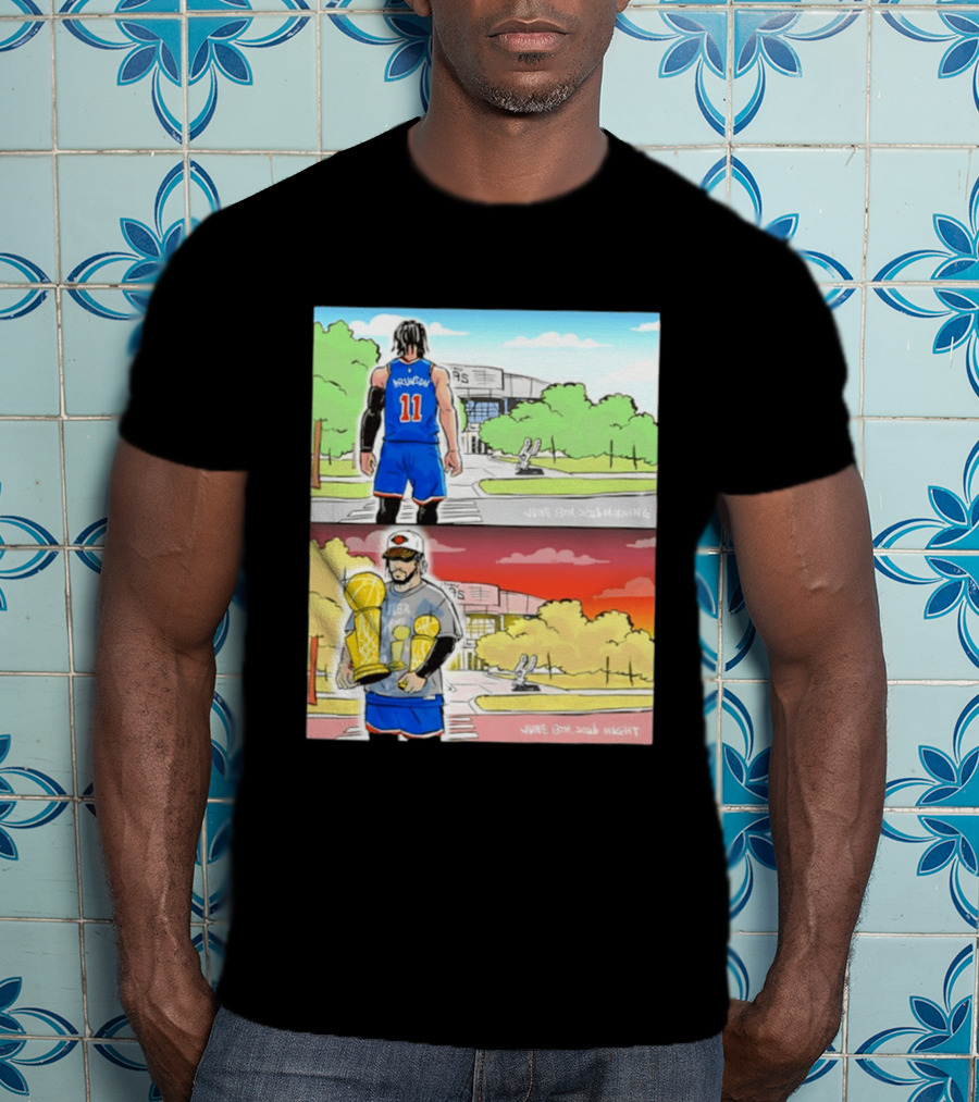 Maki Brunson NY Knicks Jalen Brunson NBA Champs June 13th Morning Night Trophy Comic T-Shirt