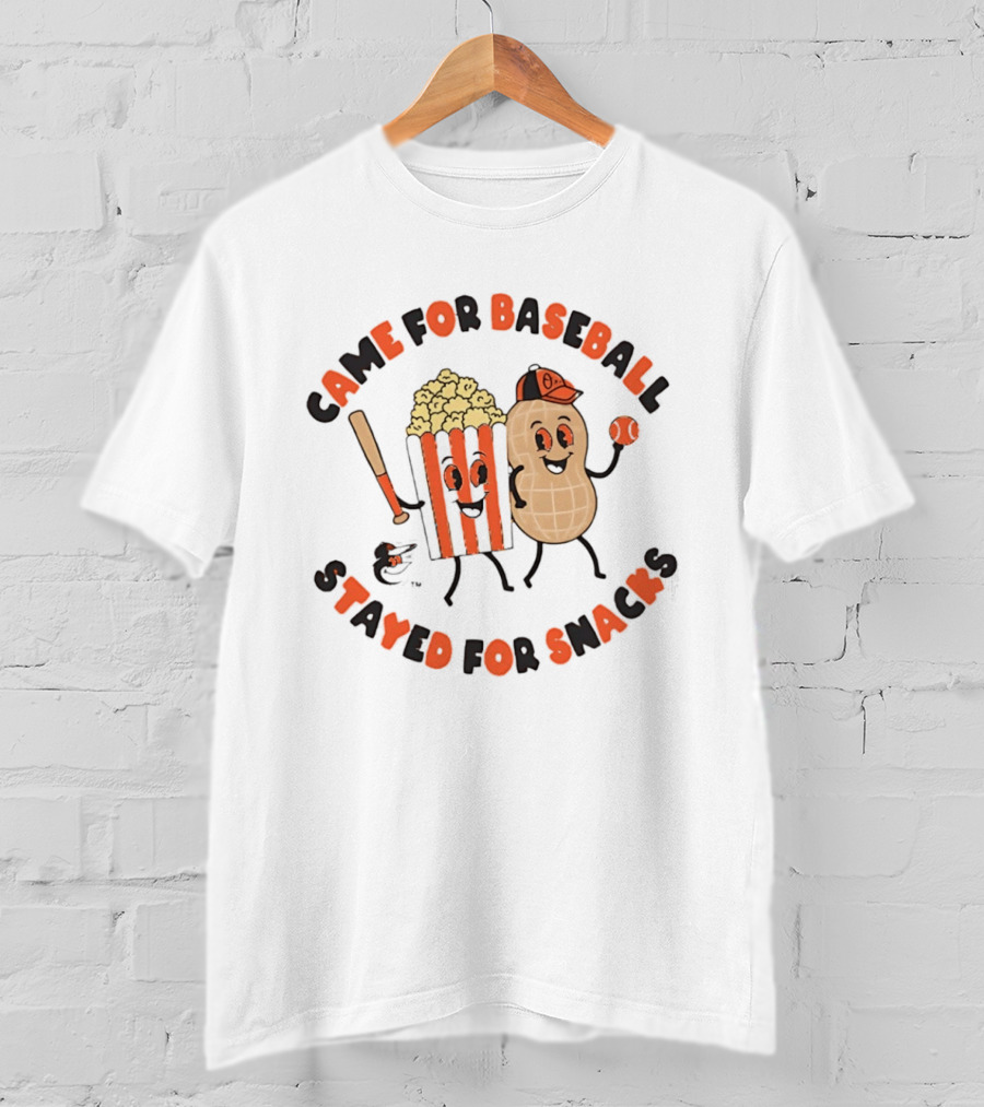 Baltimore Orioles Came For Baseball Stayed For Snacks Popcorn Peanut Baseball Bat T-Shirt