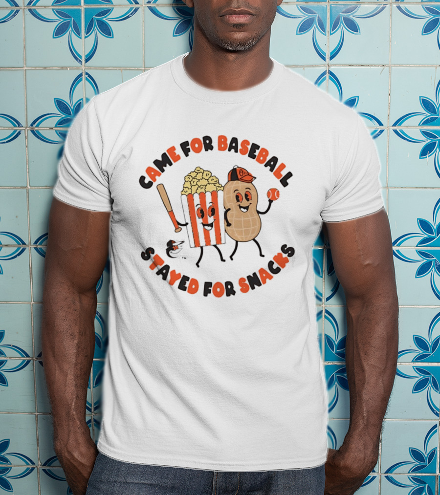 Baltimore Orioles Came For Baseball Stayed For Snacks Popcorn Peanut Baseball Bat T-Shirt