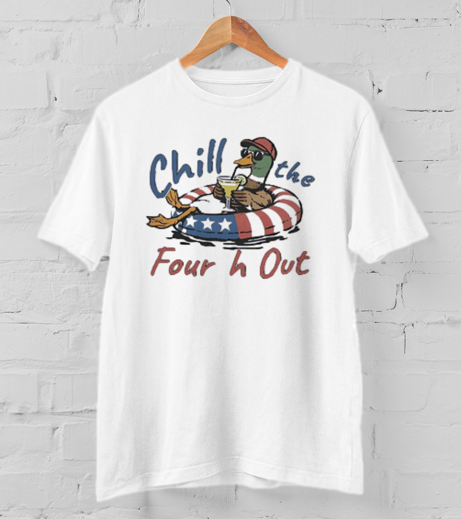 Chill The Fourth Out Mallard Duck Patriotic American Flag Pool Party T-Shirt