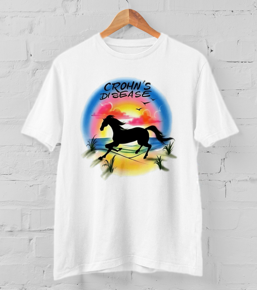 Crohn's Disease Horse Silhouette Beach Sunset Scene T-Shirt