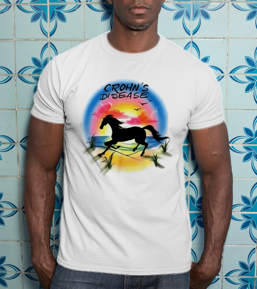 Crohn's Disease Horse Silhouette Beach Sunset Scene T-Shirt