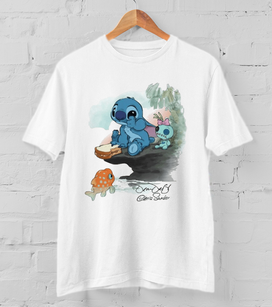 Lilo & Stitch Ohana Alii Stitch And Scrump With Fish And Sandwich T-Shirt