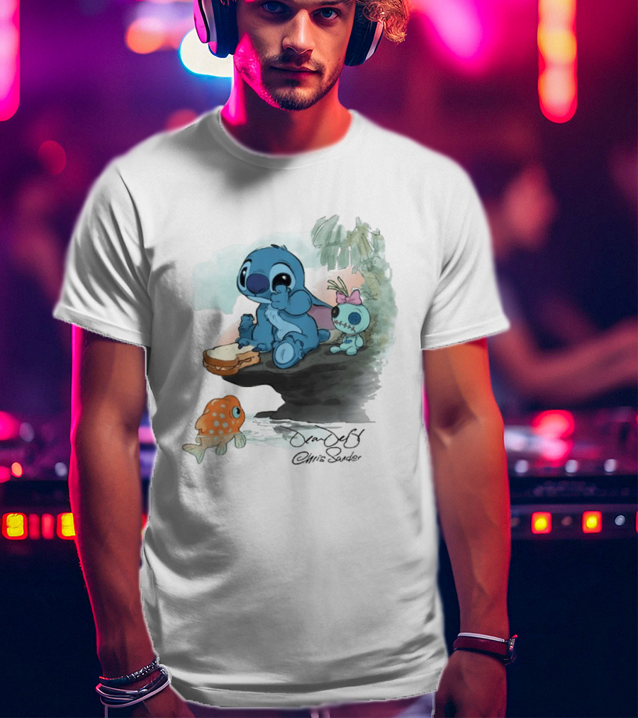 Lilo & Stitch Ohana Alii Stitch And Scrump With Fish And Sandwich T-Shirt