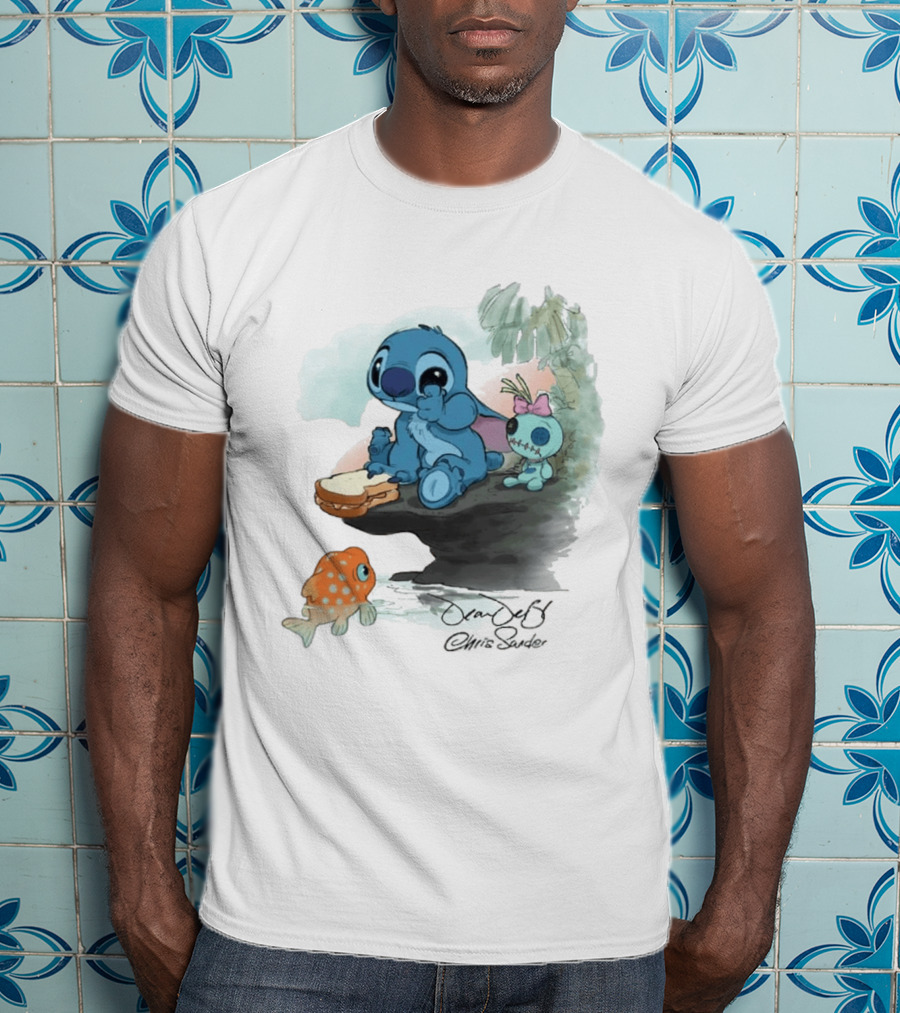 Lilo & Stitch Ohana Alii Stitch And Scrump With Fish And Sandwich T-Shirt