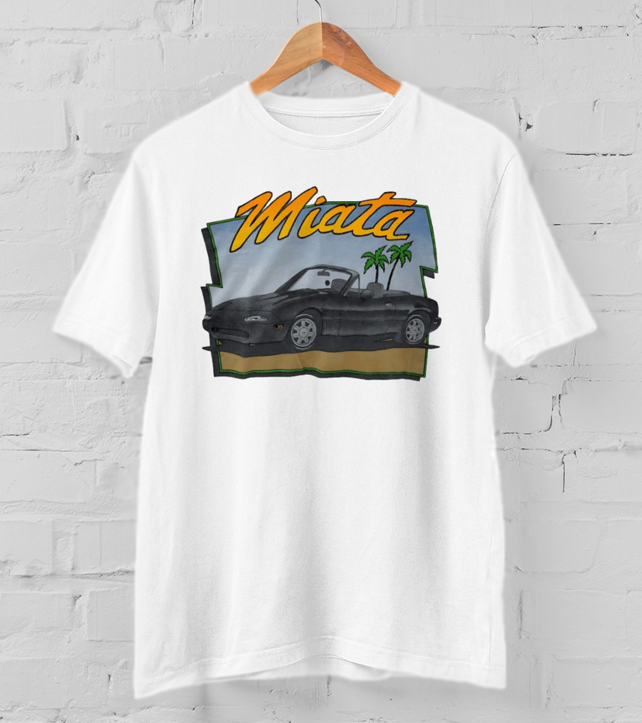 Miata Mazda NA Roadster Convertible With Palm Trees Beach Scene T-Shirt