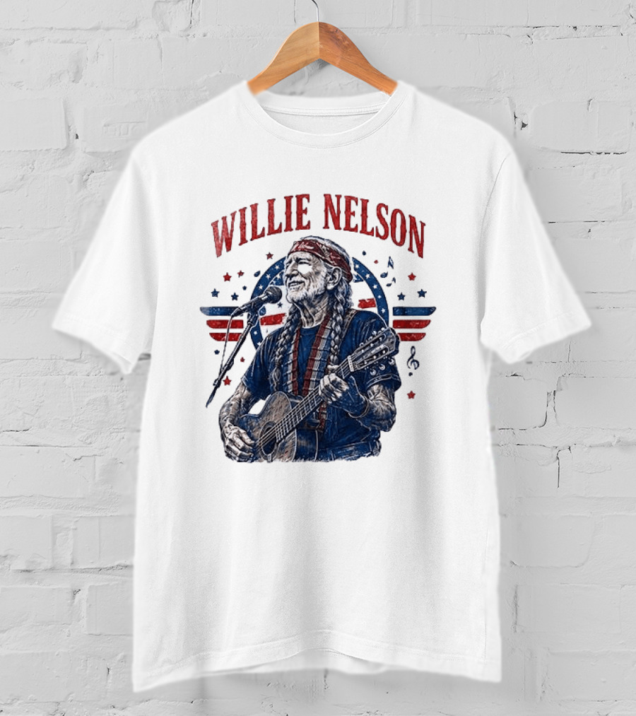 Willie Nelson America The Queen Of Country 250 Years Of Freedom USA Flag Guitar And Microphone T-Shirt