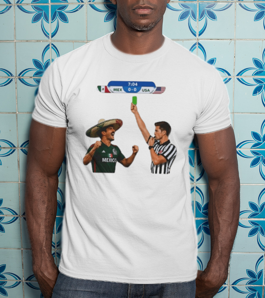 Mexico USA Soccer Rivalry Green Card Referee Moment T-Shirt