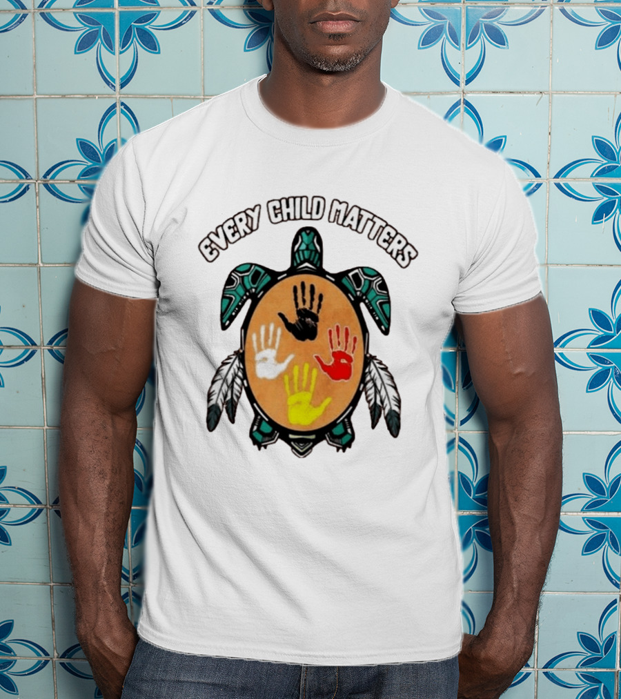Every Child Matters Turtle Handprint Feather Symbol Empowerment T-Shirt