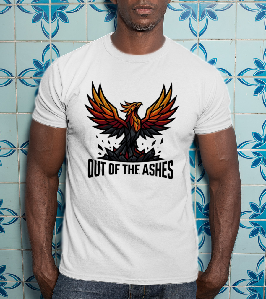 Phoenix Rising Out Of The Ashes Geometric Mythical Bird Fiery Wings T-Shirt