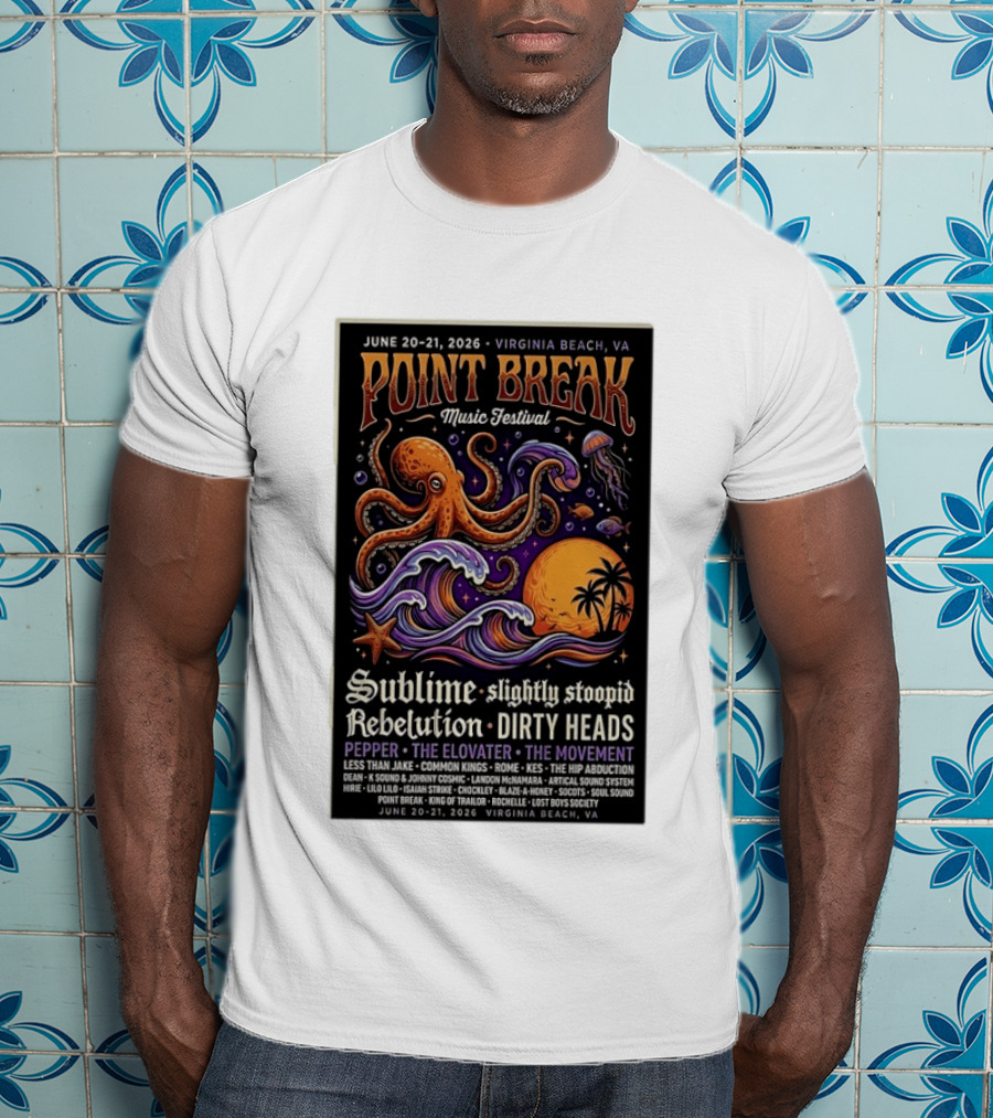 Point Break Music Festival 2026 Virginia Beach Sublime Slightly Stoopid Rebelution Dirty Heads Pepper T-Shirt