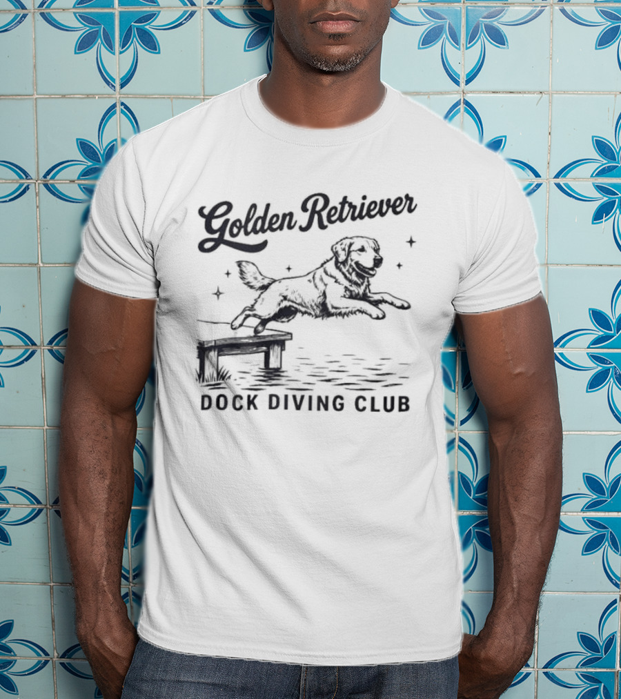 Golden Retriever Dock Diving Club Vintage Style Black And White Dog T-Shirt