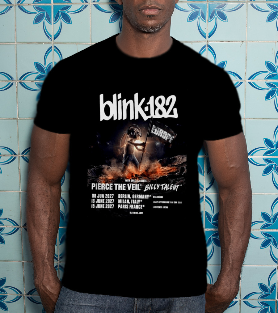 Blink 182 Europe Tour 2027 Dates Germany Italy France With Pierce The Veil Billy Talent T-Shirt