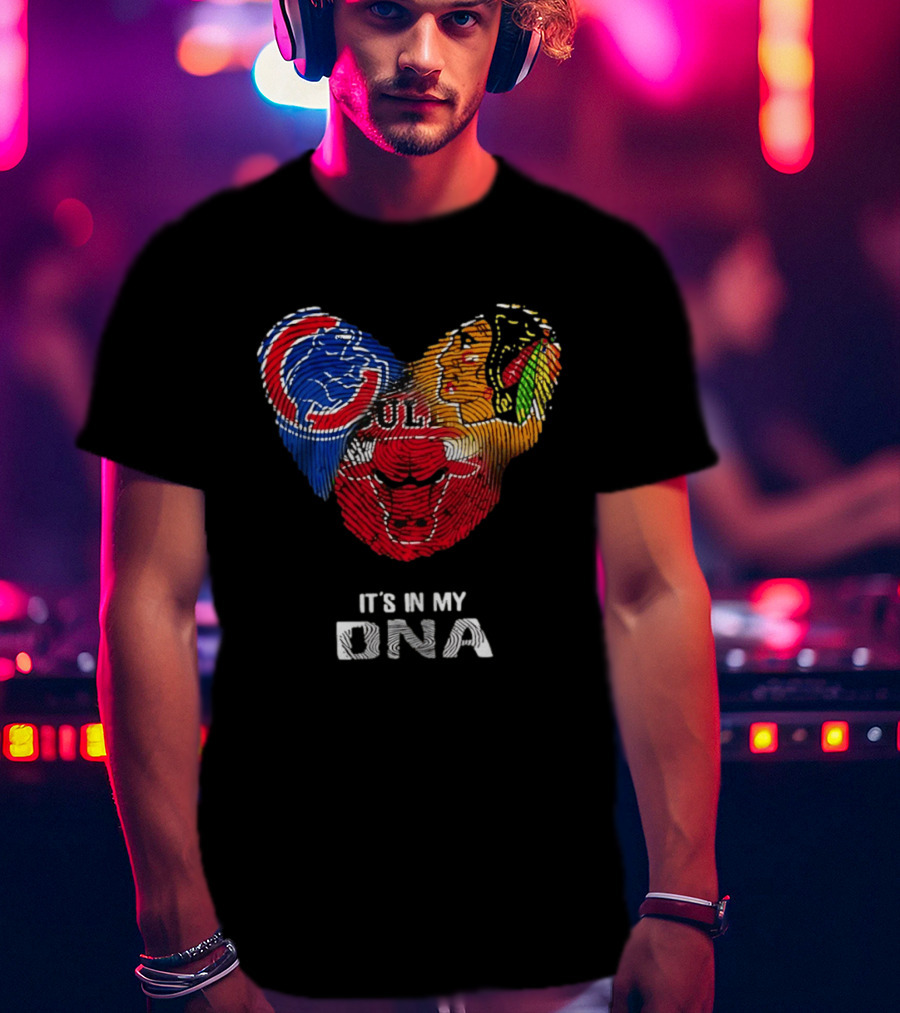 Chicago Blackhawks Bulls Cubs It's In My DNA Fingerprint Logos T-Shirt