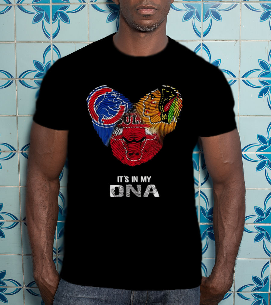 Chicago Blackhawks Bulls Cubs It's In My DNA Fingerprint Logos T-Shirt