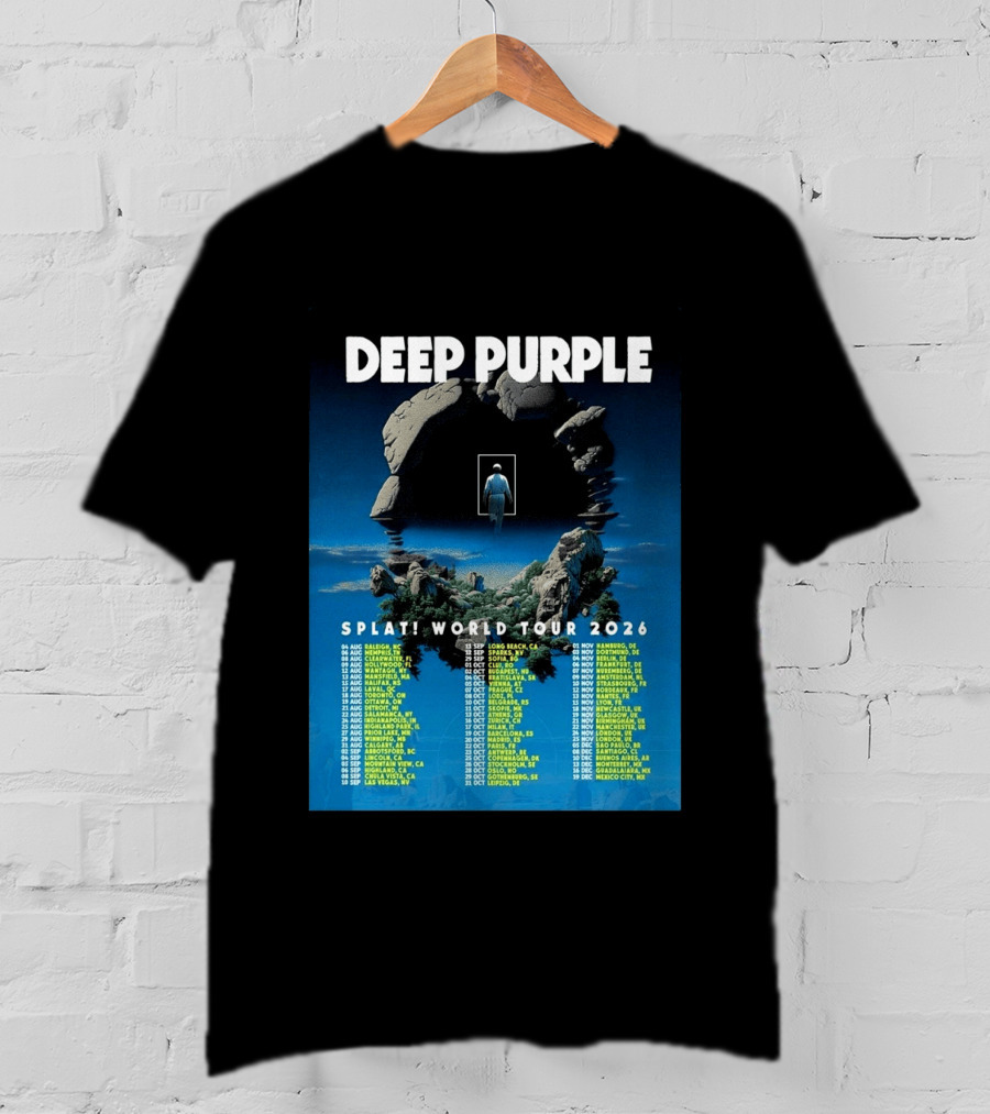 Deep Purple Splat World Tour 2026 Schedule And Dates Raleigh To Mexico City T-Shirt