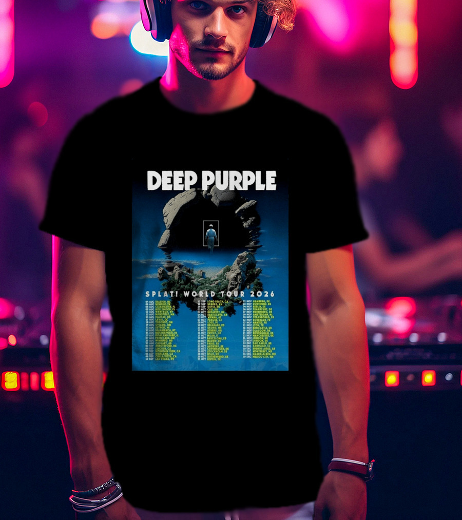 Deep Purple Splat World Tour 2026 Schedule And Dates Raleigh To Mexico City T-Shirt