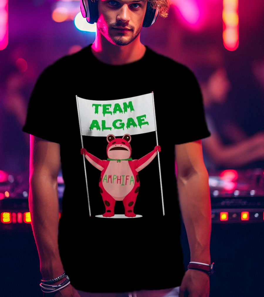 Team Algae Amphifa Frog Holding Banner T-Shirt