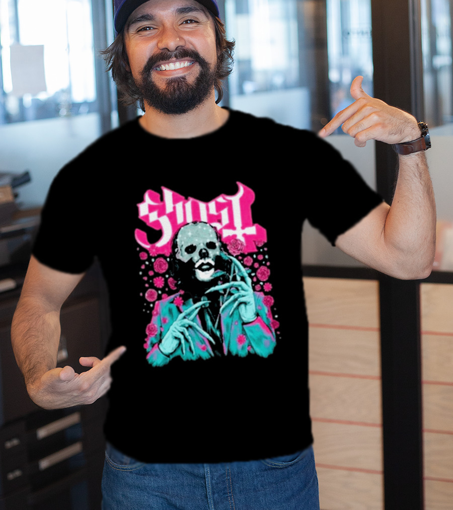 Ghost Band Summer 2026 Exclusive Floral Lachryma Pink Roses Skull T-Shirt