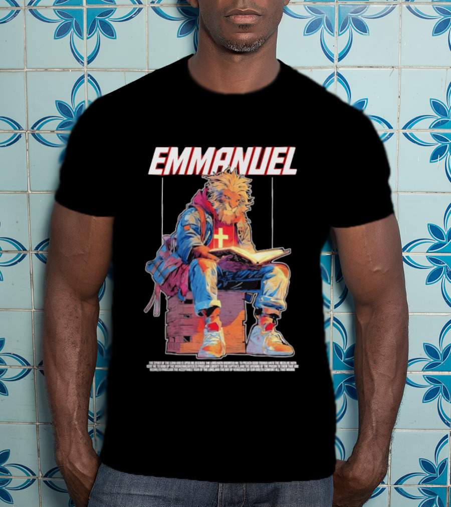 Emmanuel The Spirit Of The Lord God Is Upon Me Lion Reading To Comfort All That Mourn T-Shirt