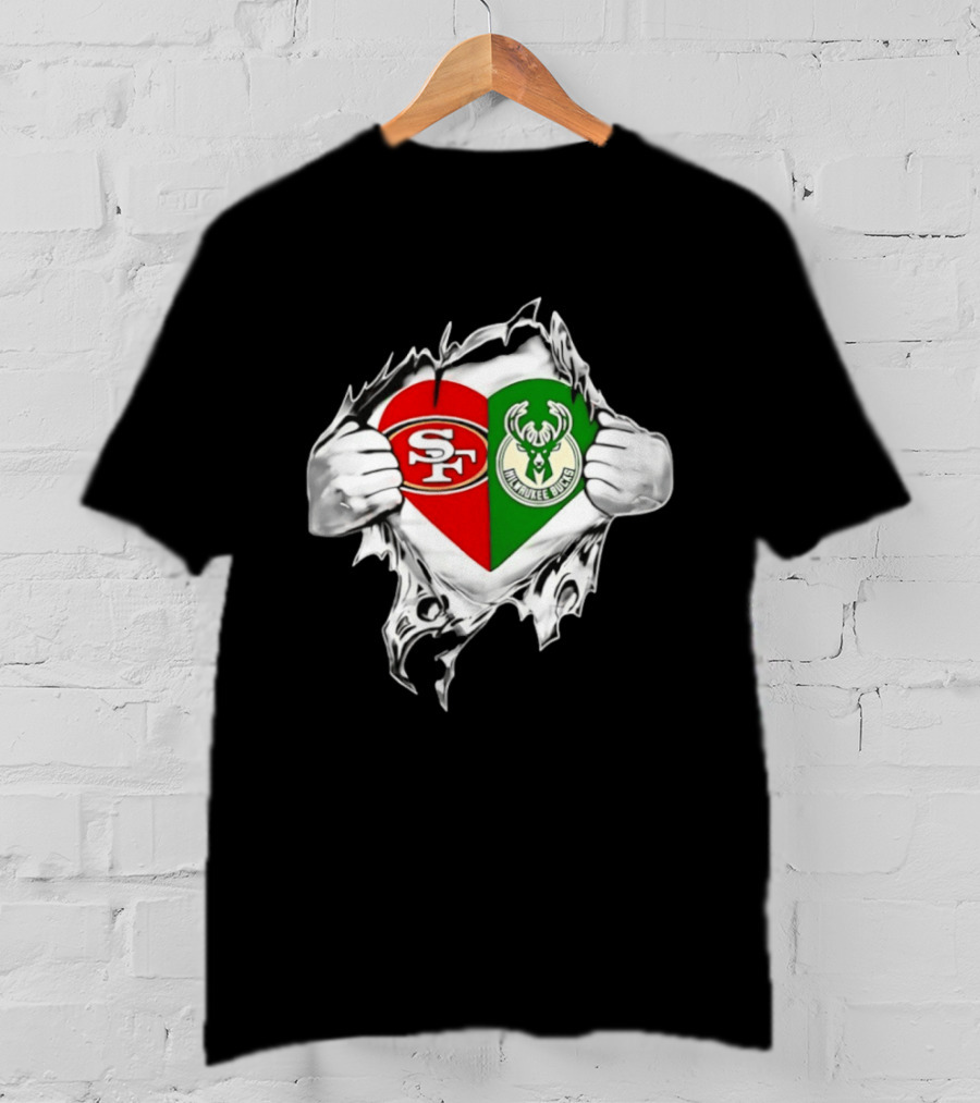 Milwaukee Bucks San Francisco 49ers Heart Scratch T-Shirt