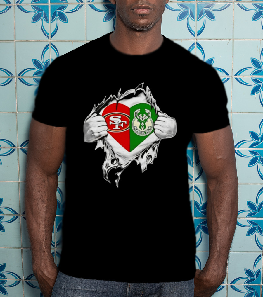 Milwaukee Bucks San Francisco 49ers Heart Scratch T-Shirt
