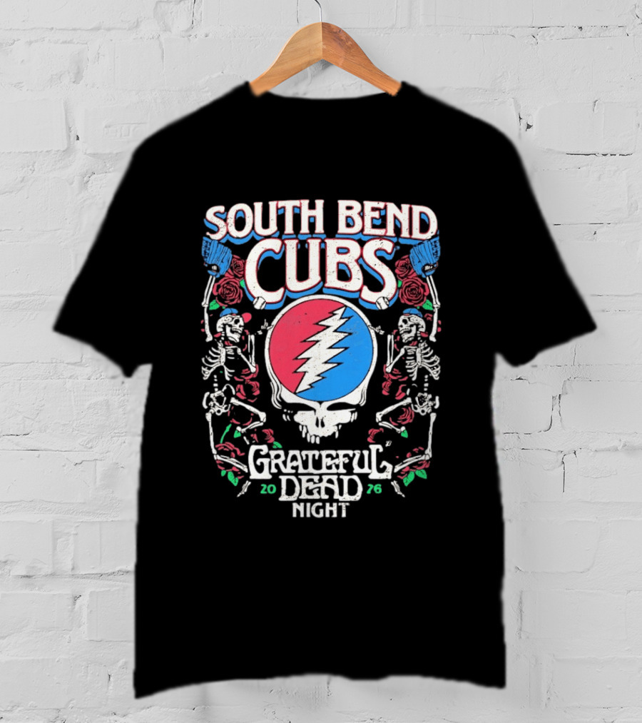 South Bend Cubs 2026 Grateful Dead Night Steal Your Face Baseball Skeleton T-Shirt