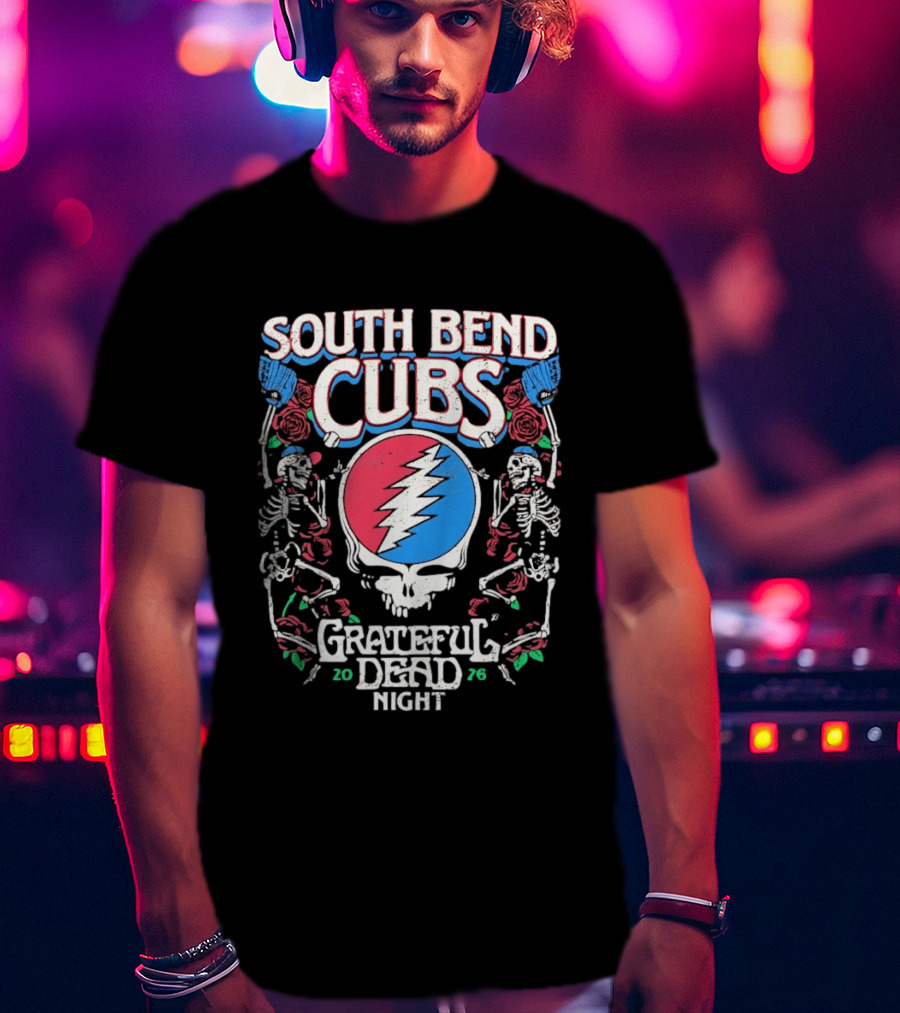 South Bend Cubs 2026 Grateful Dead Night Steal Your Face Baseball Skeleton T-Shirt