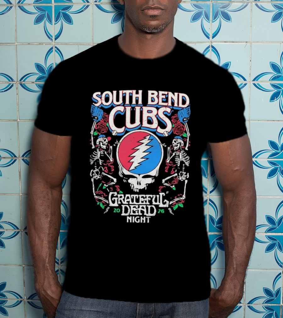 South Bend Cubs 2026 Grateful Dead Night Steal Your Face Baseball Skeleton T-Shirt