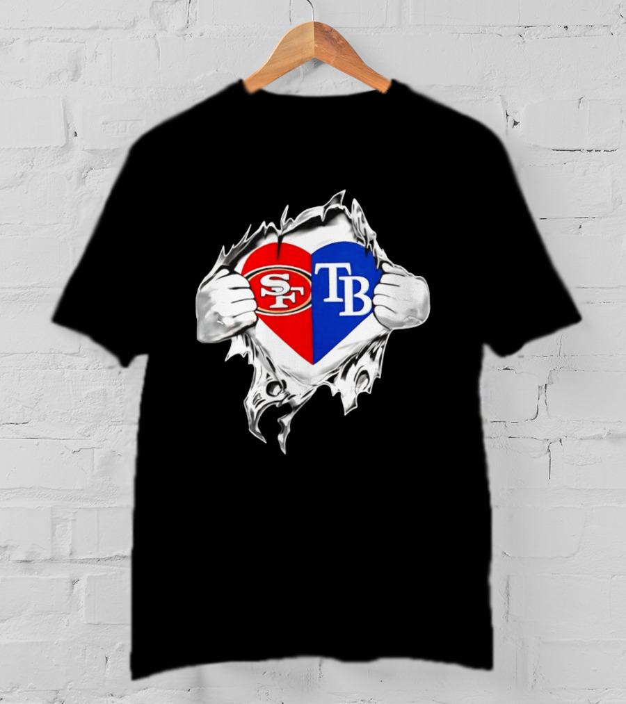 Tampa Bay Rays And San Francisco 49ers Heart Rip T-Shirt