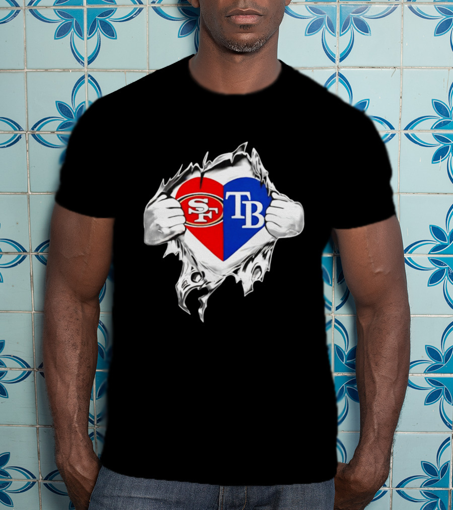 Tampa Bay Rays And San Francisco 49ers Heart Rip T-Shirt