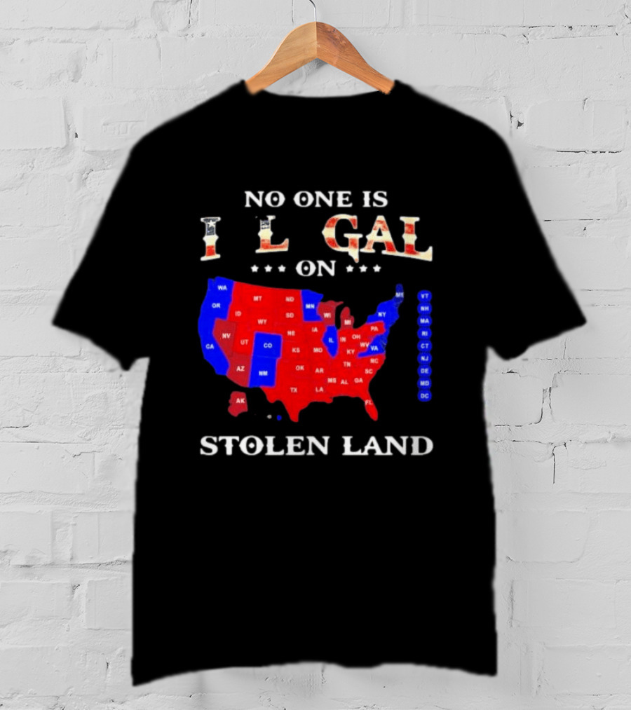 No One Is Illegal On Stolen Land USA Map Red And Blue States T-Shirt