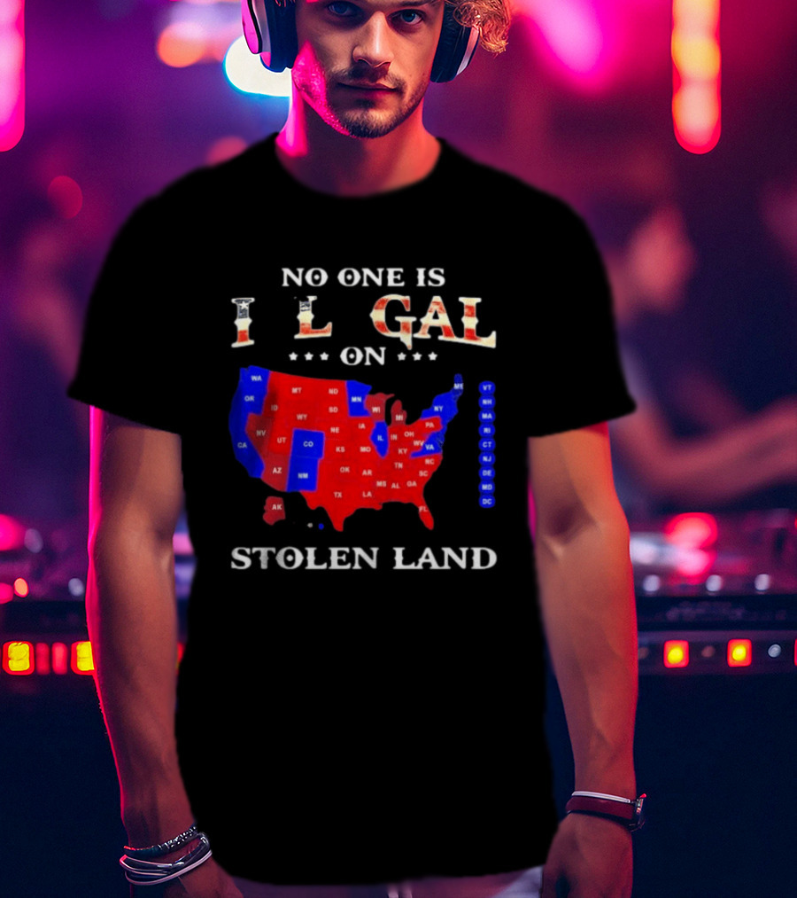 No One Is Illegal On Stolen Land USA Map Red And Blue States T-Shirt