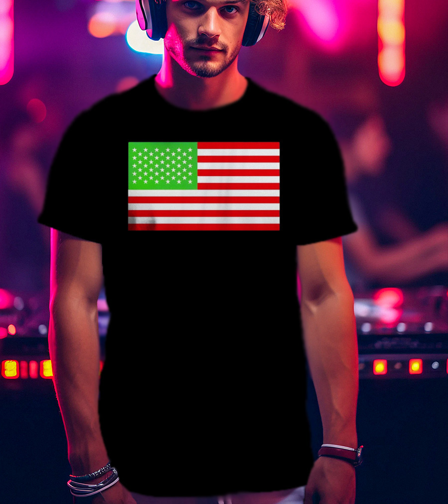 Team Algae Reflecting Pond Green Stars United States National Flag USA 4th Of July T-Shirt