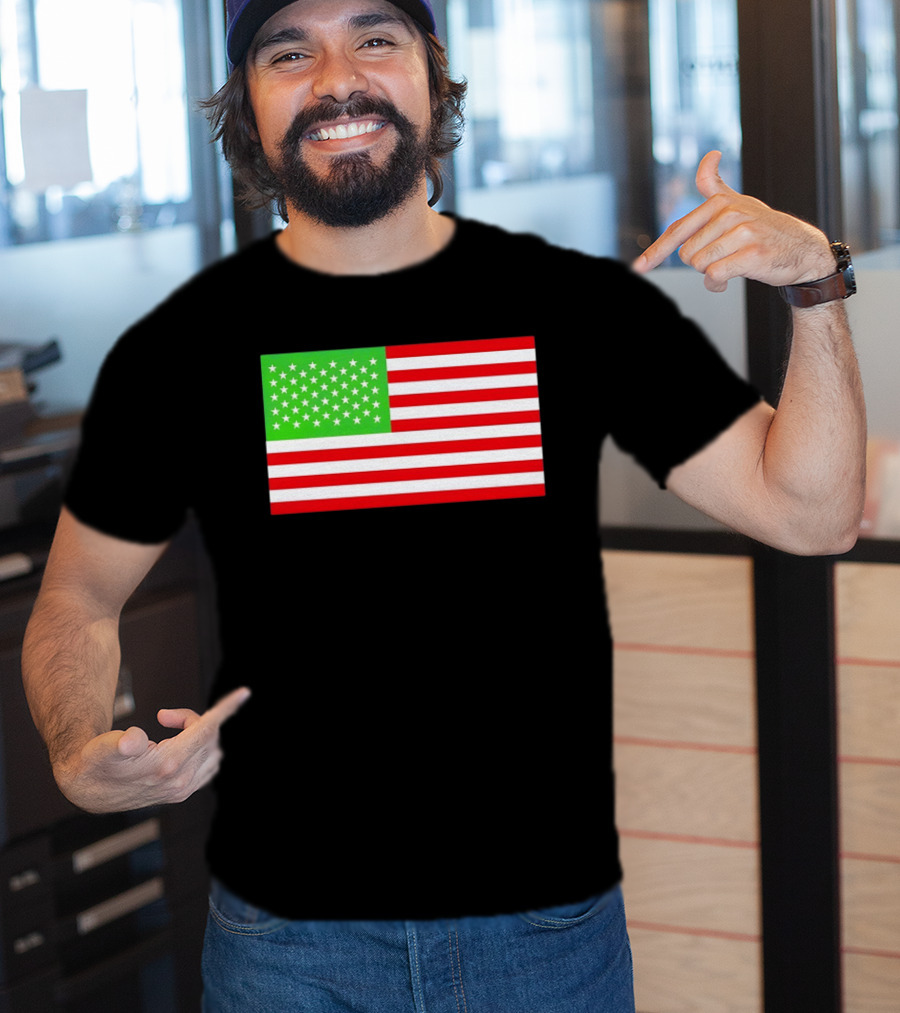 Team Algae Reflecting Pond Green Stars United States National Flag USA 4th Of July T-Shirt