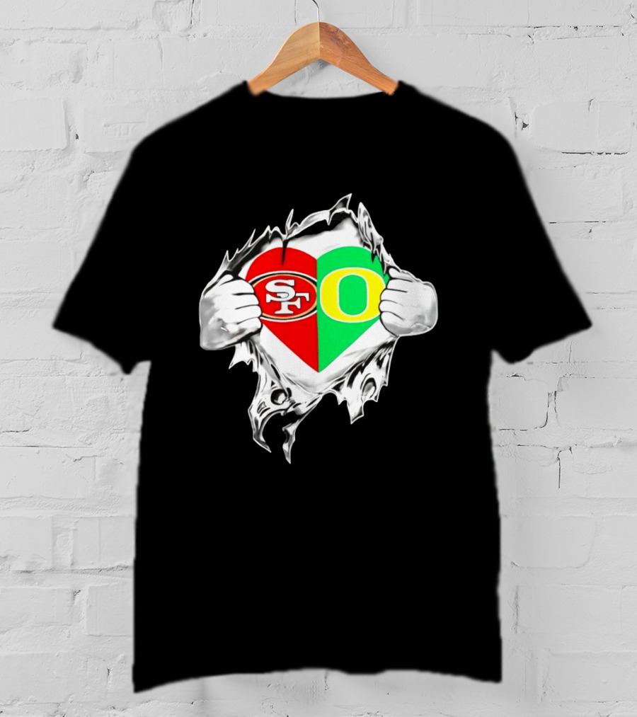 Oregon Ducks San Francisco 49ers Heart Style Logos T-Shirt