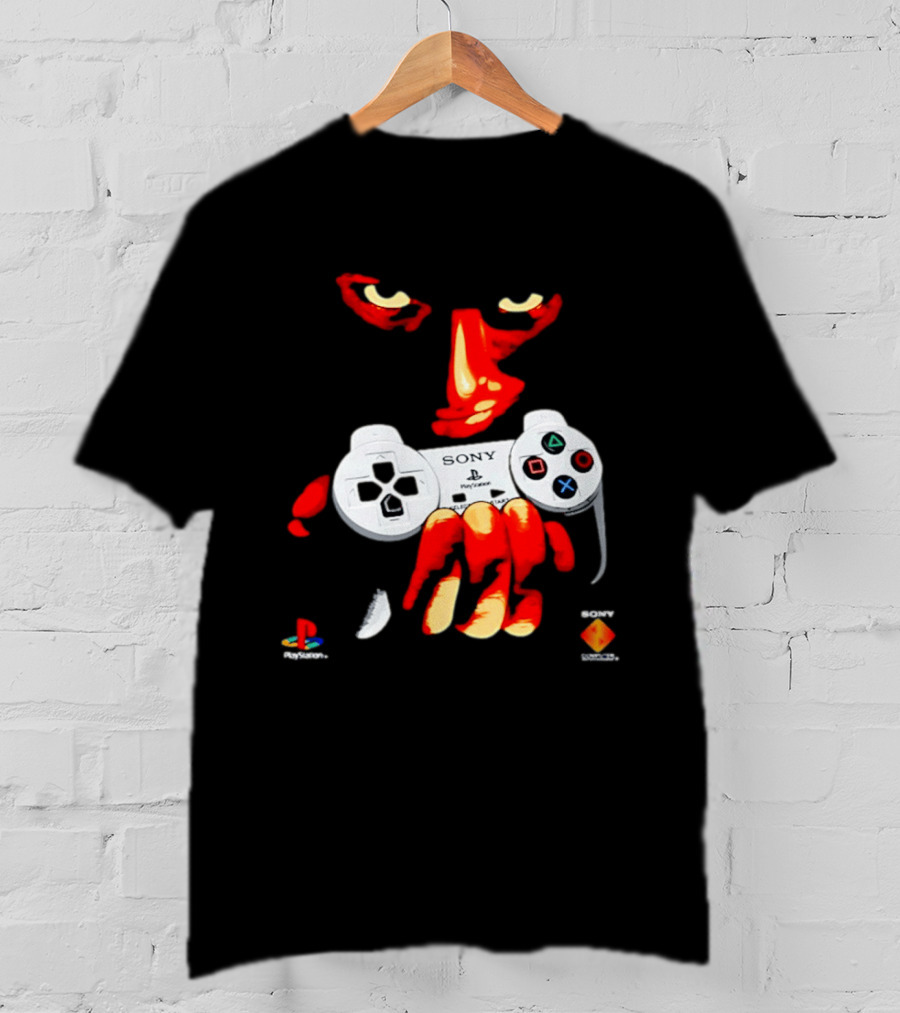 Sony PlayStation Controller 1996 Classic Design With Iconic Red Monster Hand T-Shirt