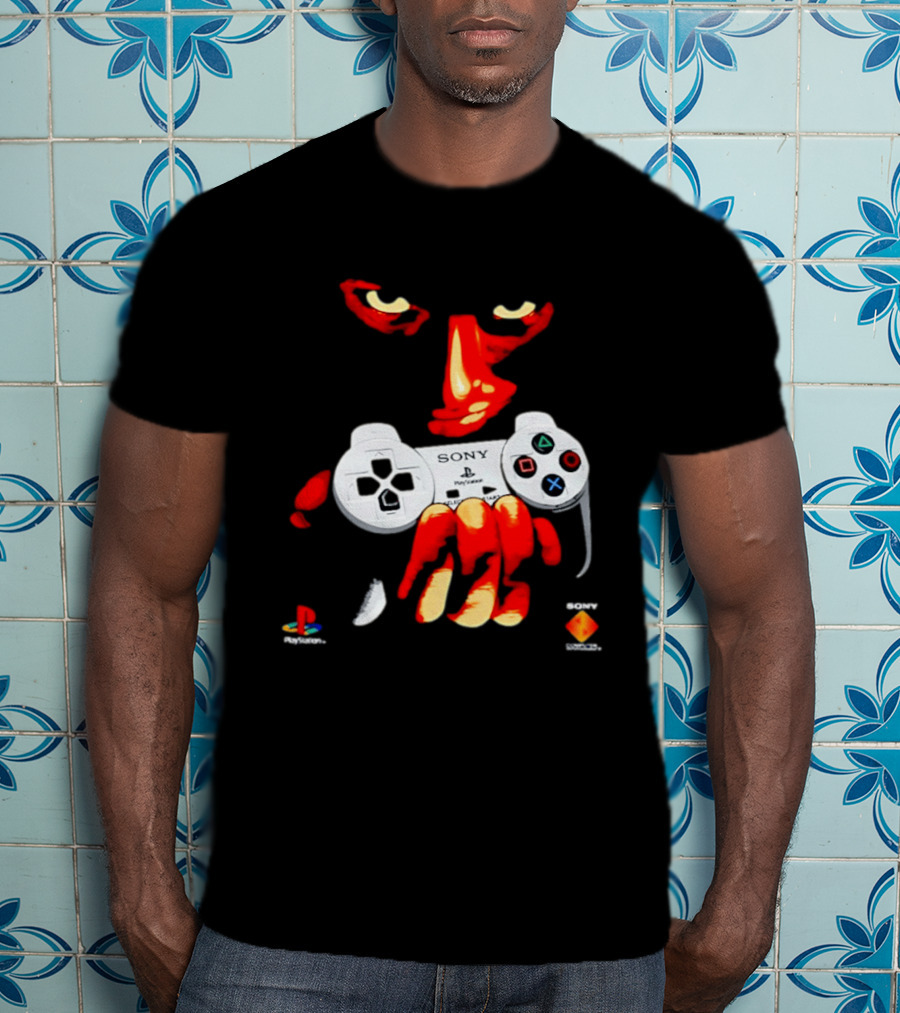 Sony PlayStation Controller 1996 Classic Design With Iconic Red Monster Hand T-Shirt