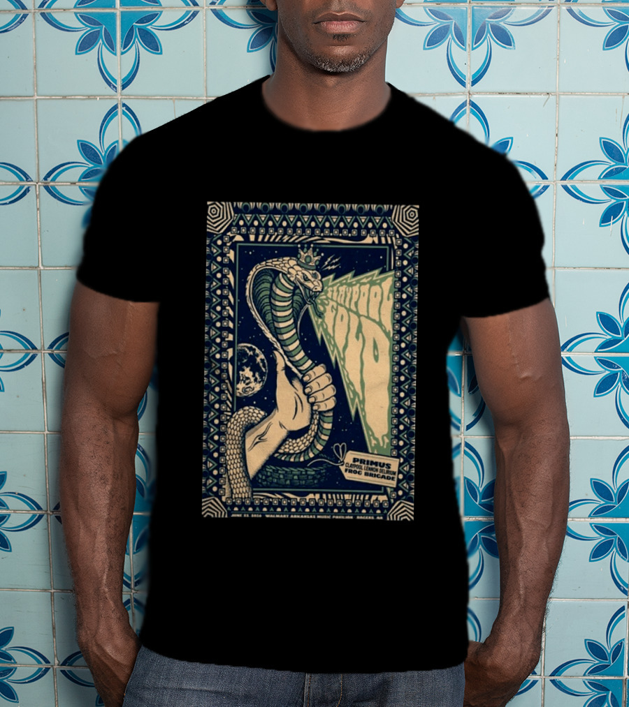 Primus June 17 2023 Walmart Arkansas Amphitheater Clapool Lennon Delirium Frog Brigade Concert Snake Earth T-Shirt