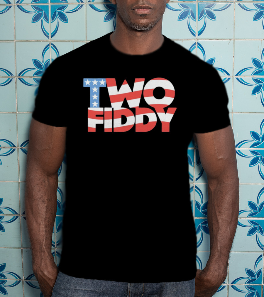 Two Fiddy American Flag Red White Blue Stars Stripes T-Shirt